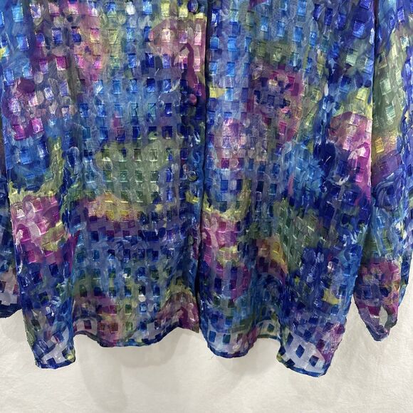 Maggie Barnes Colorful Artsy Sheer Button Up Shirt Womens Size 26 Art to Wear - Picture 5 of 12
